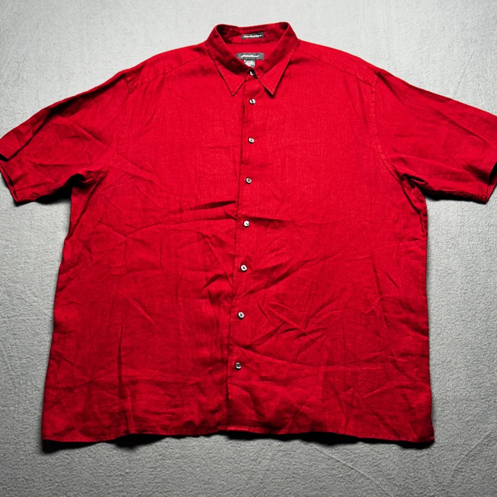 Eddie Bauer Mens XL Tall Red 100% Irish Linen Short Sleeve Button Down Shirt